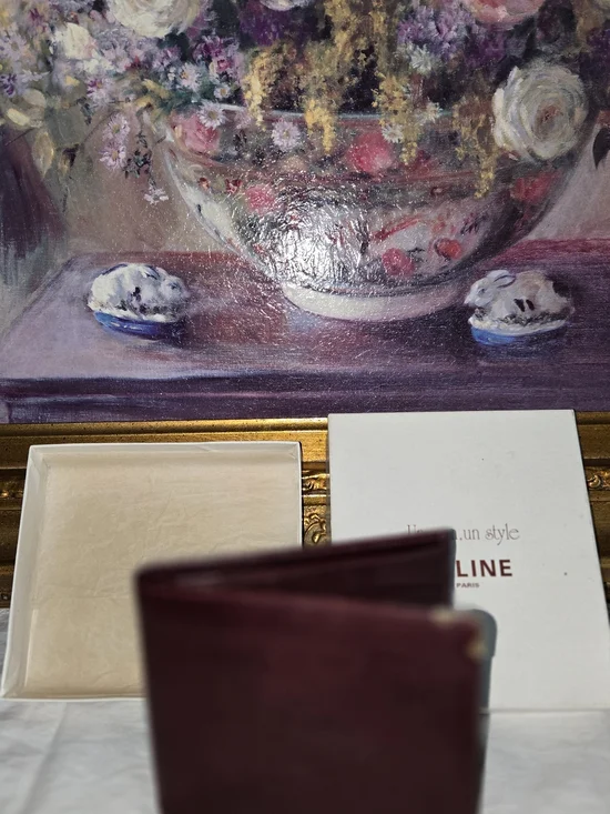 CELINE Burgundy Leather Bi-Fold Card Wallet - Picture 2 of 6